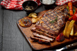 grilled steak and vegetables