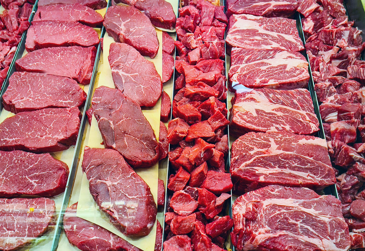 Organic beef at butcher counter