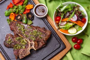 Tbone beef steak with veggies